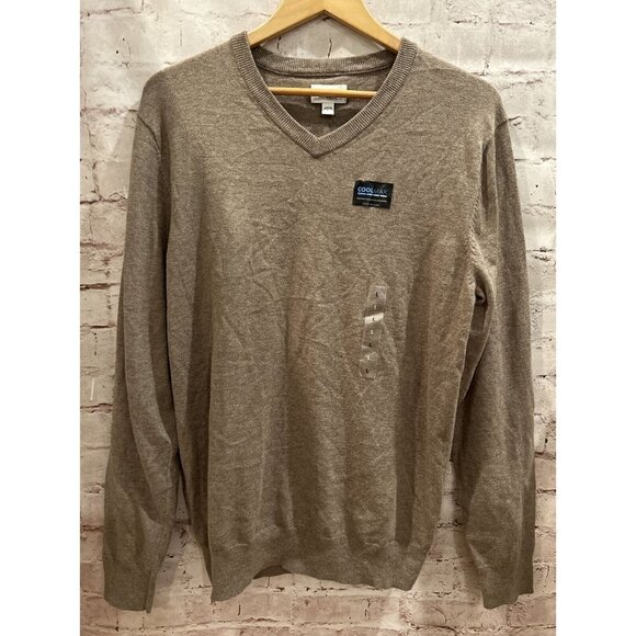 SONOMA Mens V- Neck Sweater Coolmax Classic Fit Seal Taupe Heather Size L NEW - Picture 1 of 4
